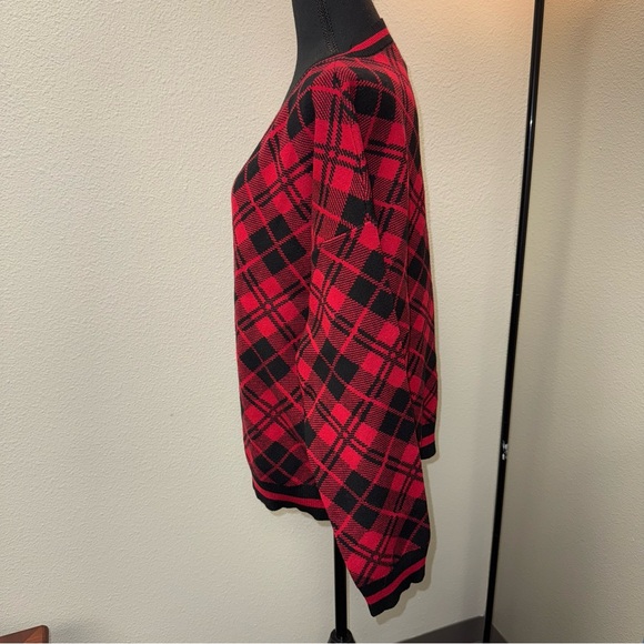Beach Riot Women's Large Red & Black Plaid V-Neck Sweater. Large - Picture 3 of 7